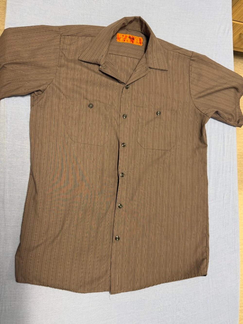 Red Kap Men's Short Sleeve Work Shirt Brown Pinstripe Size M